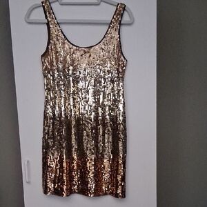 Express Gold Sequin Embellished Dress
